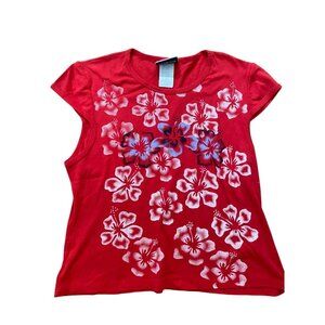 Y2K Fashion Bug Graphic Hawaiian Baby Doll Tee Size XL Red & White Short Sleeve